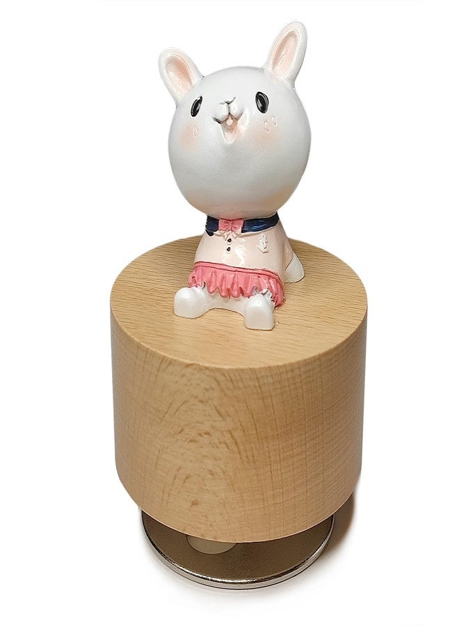 falado Mini Wooden Animal Rotary Music Box with Cute Rabbit Ornament (Tune: You are My Sunshine), White and Beige - Image 2
